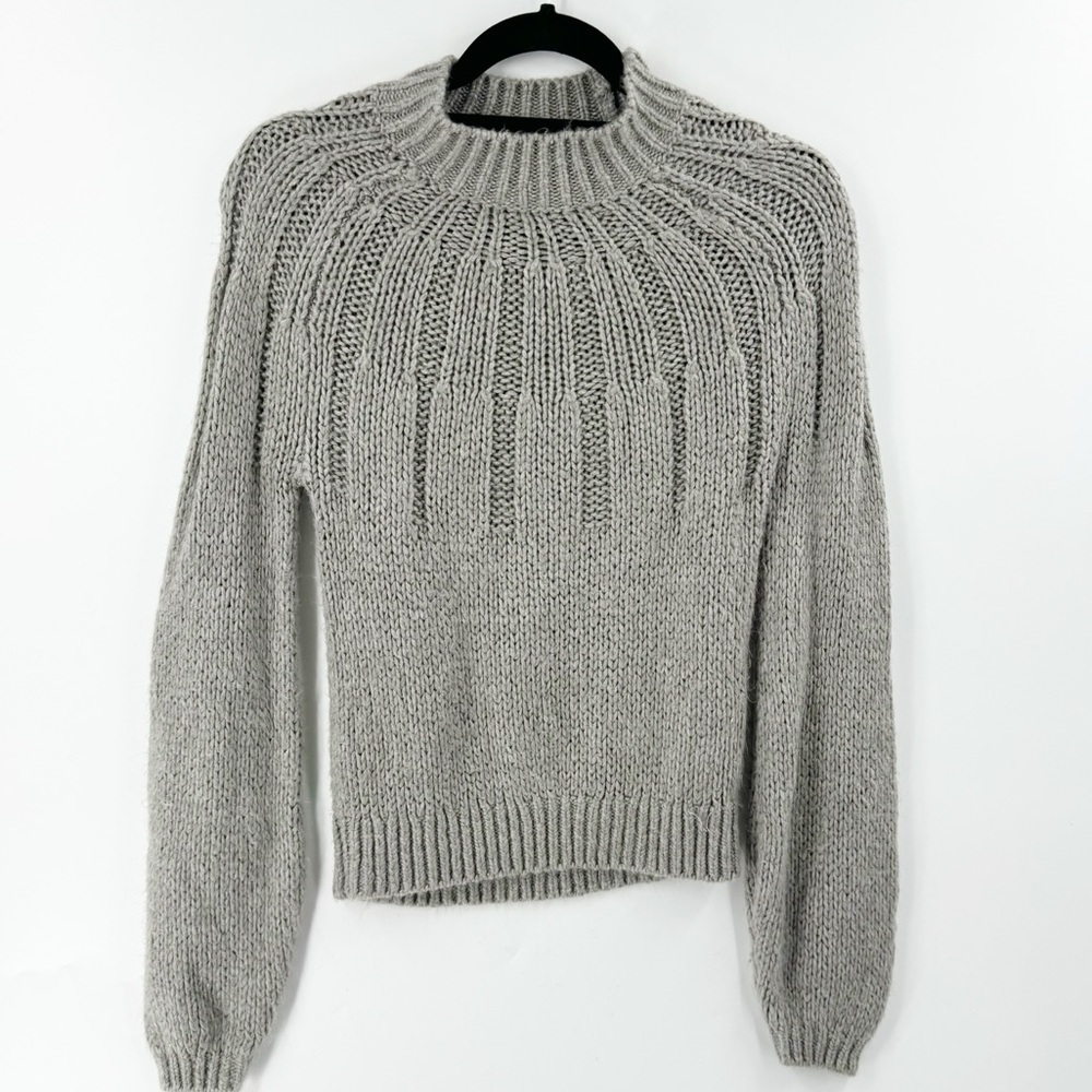 ✅ ABERCROMBIE & FITCH Soft TAUPE Balloon-sleeve Cable Sweater X-SMALL